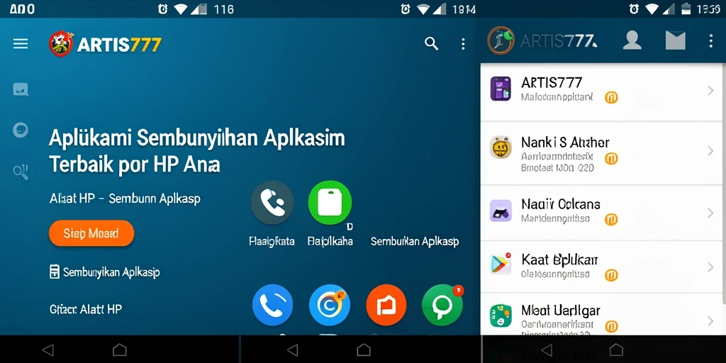 Antarmuka ARTIS777 menampakkan opsi sembunyikan aplikasi dengan jelas.
