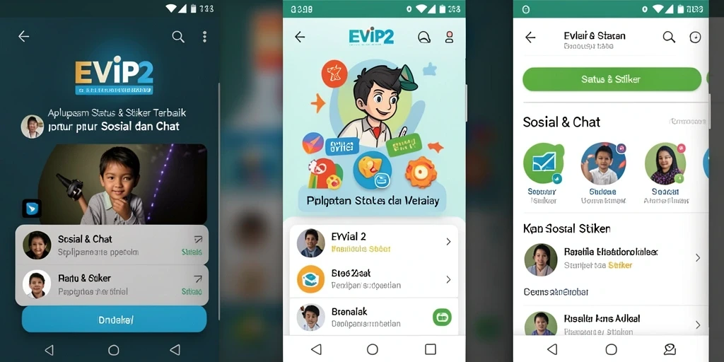 Tampilan antarmuka utama EVIP2 dengan berbagai pilihan stiker.