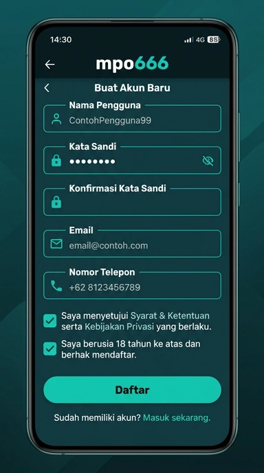 Tampilan halaman daftar mpo666